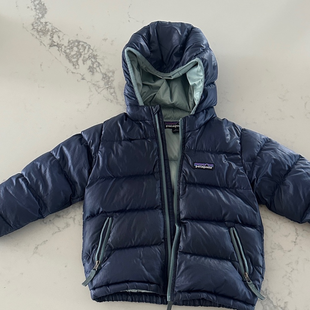 Patagonia Kids Dark Blue Puffer Jacket with Hood - 3T